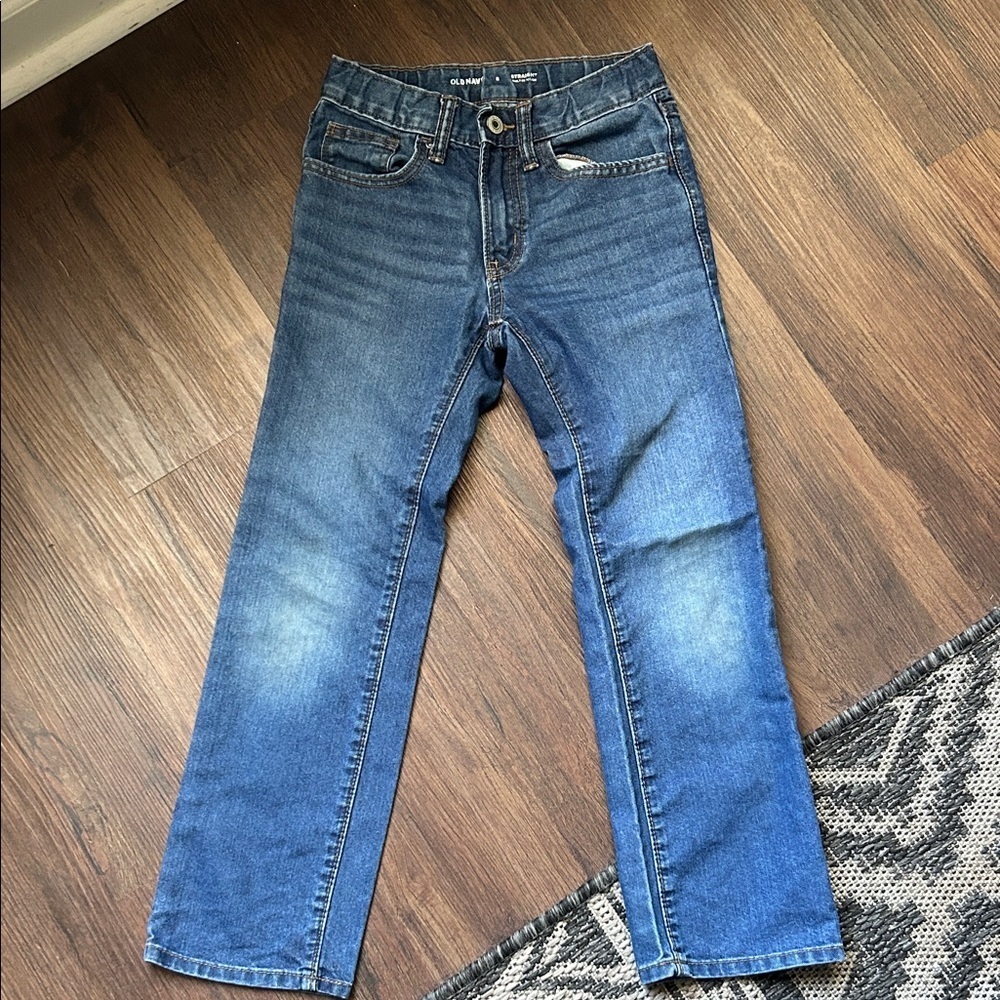 Old Navy adjustable waist straight leg medium wash denim jeans size 8